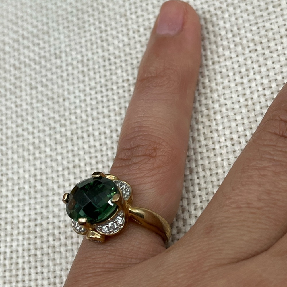 ✨ Vintage 925 Gold Overlay Green Gemstone Ring Size 4.75 - Picture 9 of 17